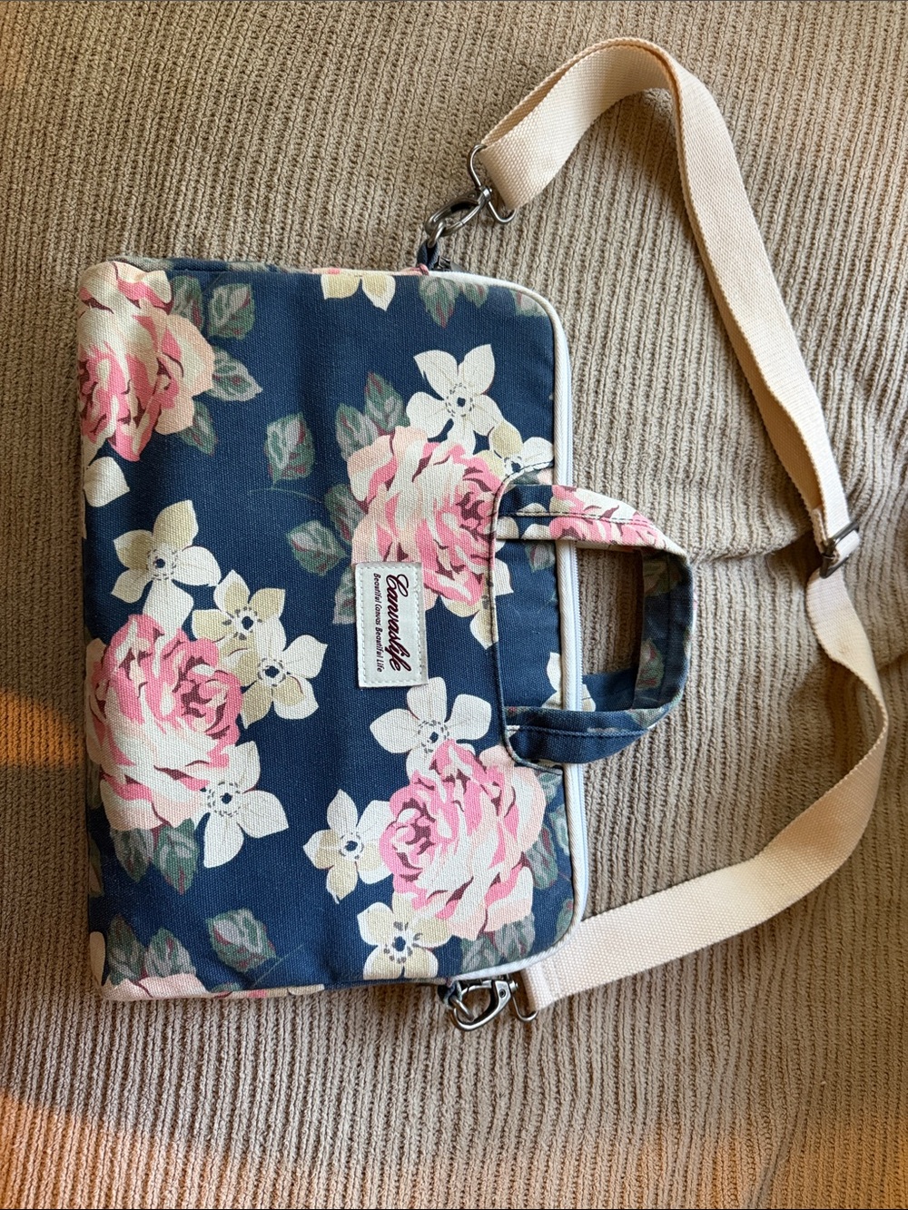Navy Floral Convertible Crossbody Tote